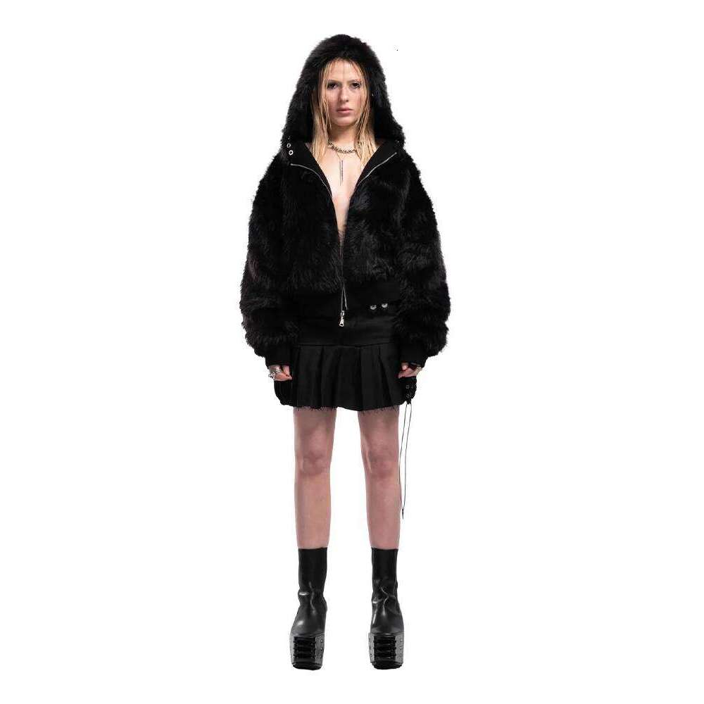 Autumn Winter Oversized Thickened Warm Black Reversible Faux Fur Parka Coat women with Hood Zipper Fluffy Sweatshirt 2025 Z260313