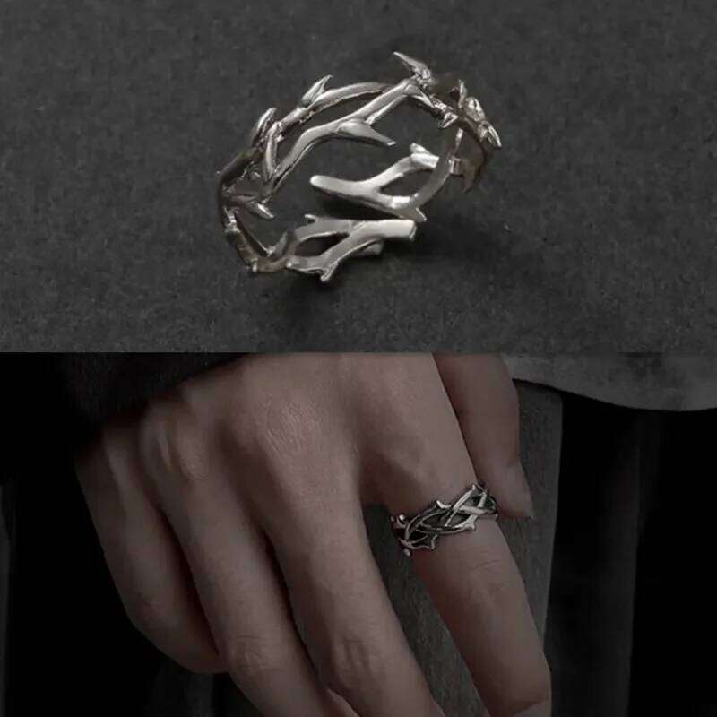 Fashion Goth Double Layer Rose Couple Rings for Men Women Retro Opening Stainless Steel Thorns Punk Finger Ring Jewelry Y2k Gift H260312