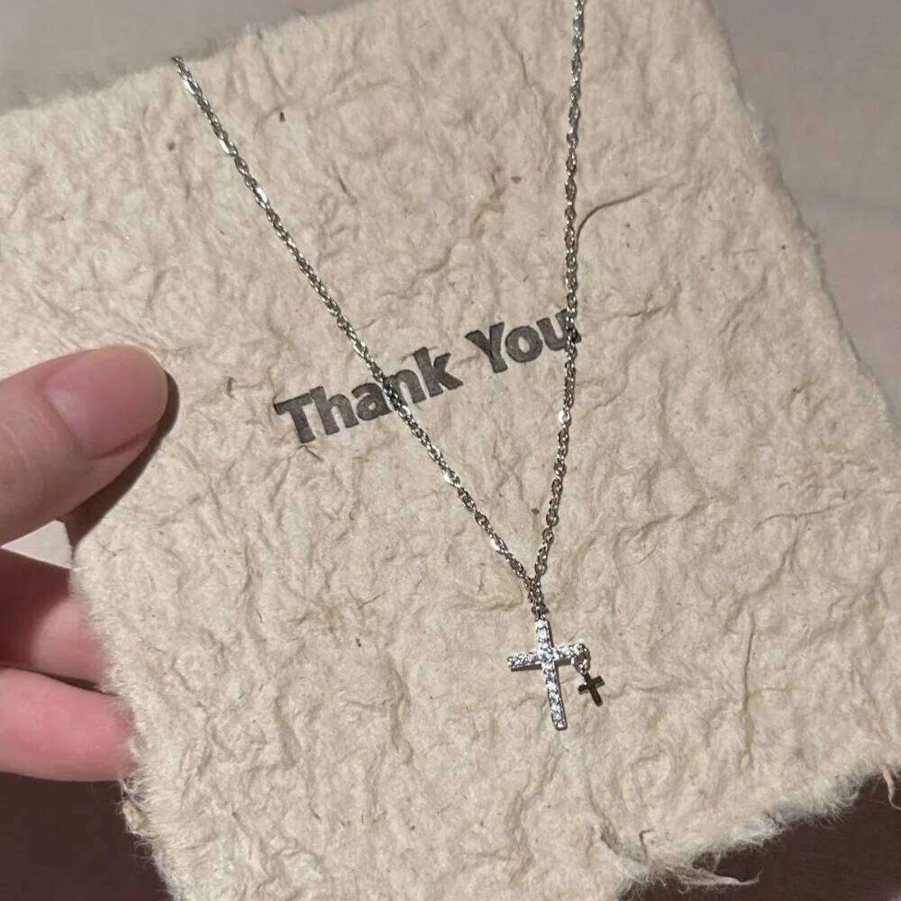 Shiny Crystal Zircon Cross Pendant for Women Girls Punk Silver Color Thin Chain Necklace Party Jewelry Birthday Gift H260312