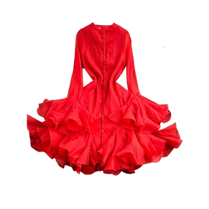 Designer's niche long sleeved A17 slim fit waist cinched women's sweet pleated dress for spring and autumn high-end vacation style
