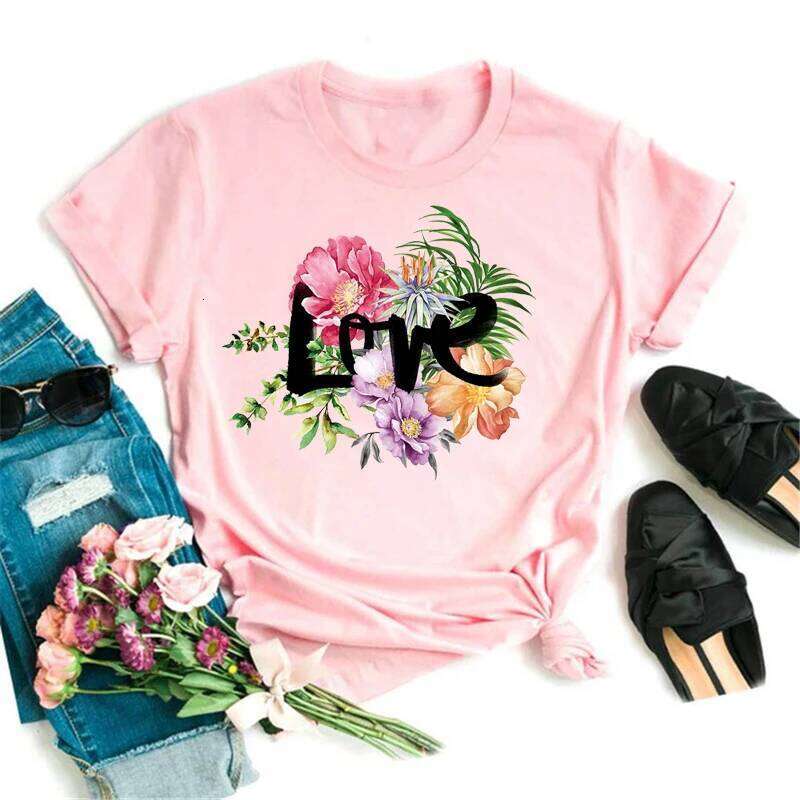 New Gold Letter Love Print T Shirt Female Short Sleeve Tops 90s Girls Black T-shirt Women Casual Tee Shirts Z260314