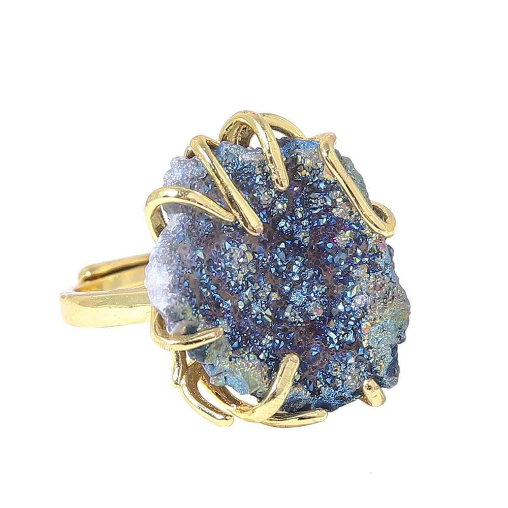 2025 Adjustable Natural Raw Cluster Ring Colorful Healing Jewelry Unisex Crystal Wristband Mindfulness Accessory H260312