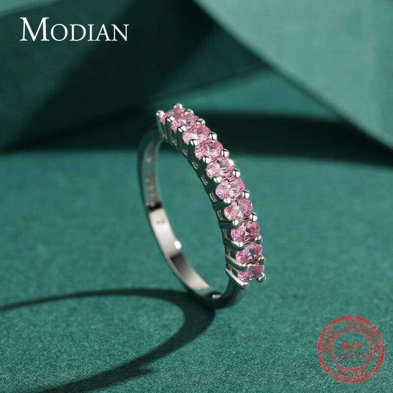 Modian Romantic Pink Cubic Zirconia Ring Real 925 Sterling Silver Luxury Dazzling Finger Rings For Women Wedding Jewelry Anel H260312