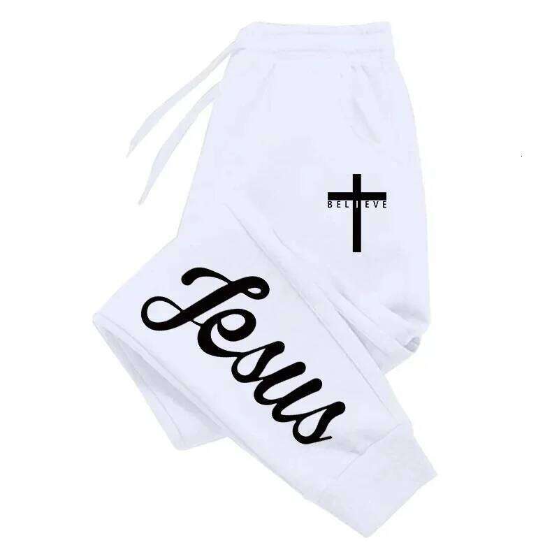 Jesus Cross Men's Sweatpants Solid Color Drawstring Long Pants Male All Season Daily Casual Sports Fitness Versatile Trousers Z260315