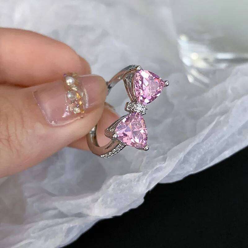 Y2K Pink Crystal Bowknot Zircon Rings for Women Fashion Sweet ly Girl Open Adjustable Ring Kpop Party Jewelry Gift 2023 H260312