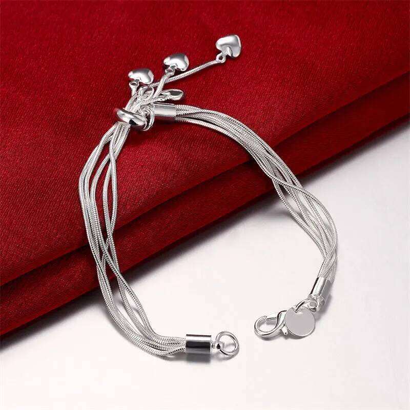 New Charm 925 Sterling Silver 8 Inches Tassel Heart Chain Bracelet For Women Fashion Jewelry Gifts Party Accessories Z260313
