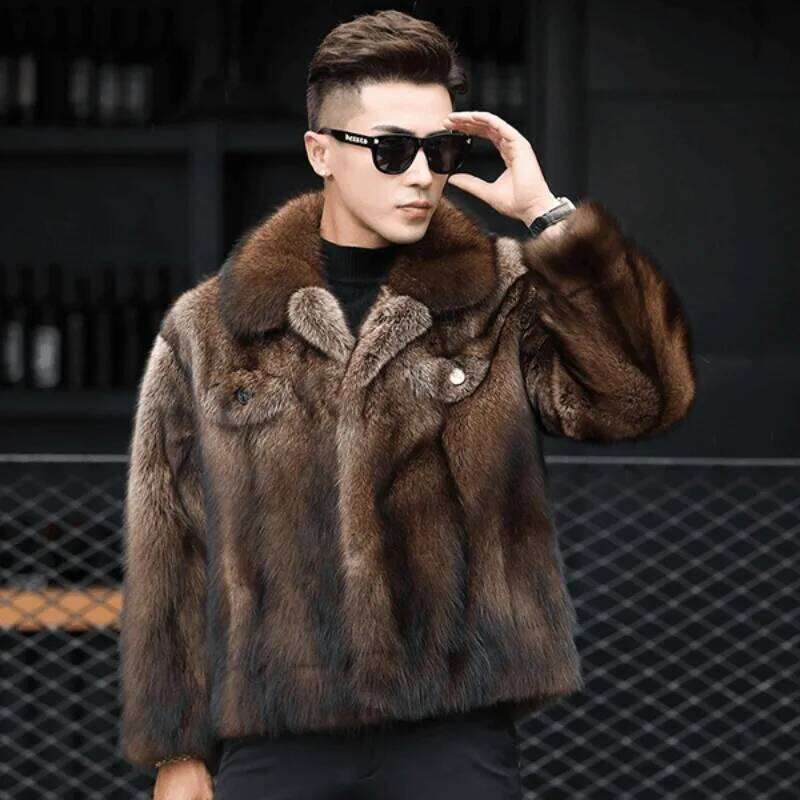 Luxury Brand Men's Mink Winter New Thicken Fox Outerwear Jacket Short Fashion Comfortable Fur Coat Turn-down Collar Z260313
