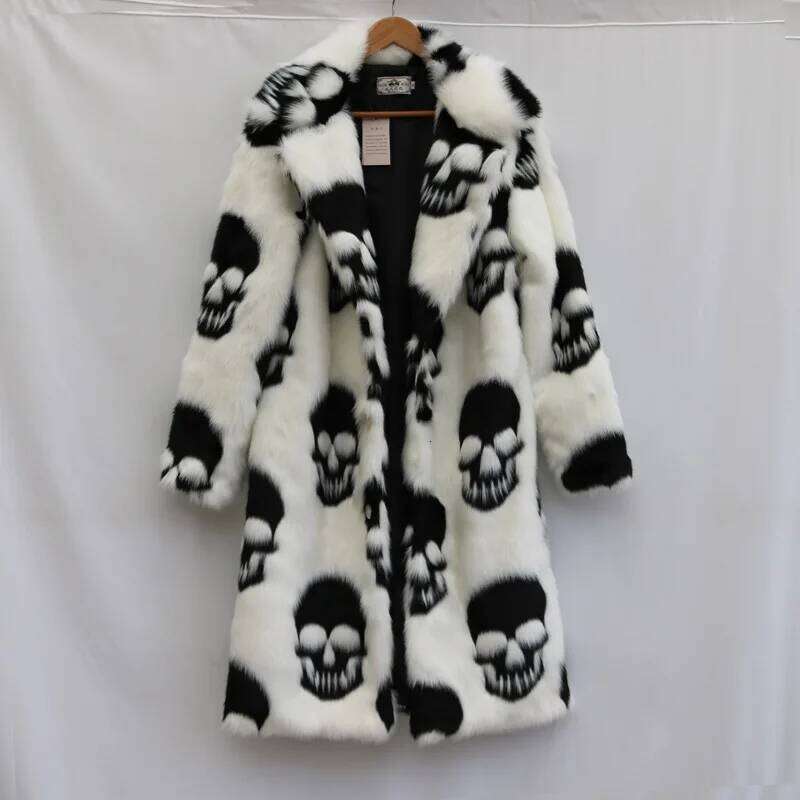 Single Breasted Men Faux Mink Skulls Cardigan Jacket Outerwear Thick Warm Fur Spliced Pockets Casual Loose Winter Z260313