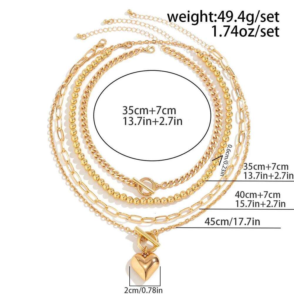 PuRui Multilayer CCB Heart Charm Choker for Women Link Chain Beaded Necklace Jewelry On The Neck Collar Party Ladies Gifts New H260312