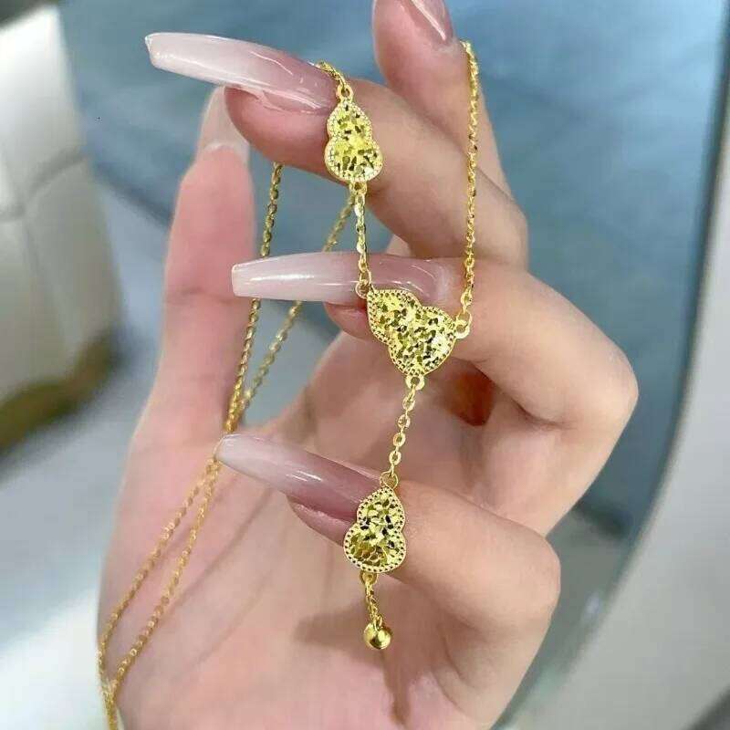 Yellow-gold crushed ice gourd fringed necklace female Fulu fish scale fashion pendant high-end autumn and winter collarbone H260312