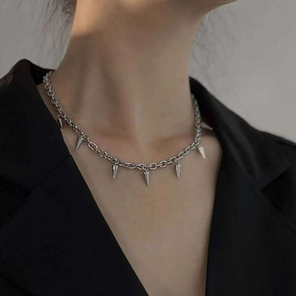 Goth Spike Stainless Steel Rivet Pointed Charms Choker Streetwear Vintage Punk Y2K Necklace for Women Men H260312
