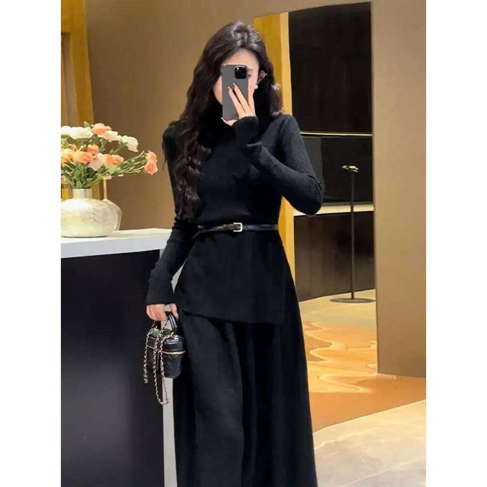 Female Knit Dress Retro Maxi Evening Turtleneck Robe Women's Crochet Dresses Grey Long Basic Youthful Elegant Pretty Luxury New Z260314
