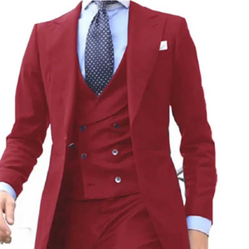 Fato de smoking vermelho longo masculino blazer de baile jaqueta personalizada colete calas desenhos chineses casaco suav M260313