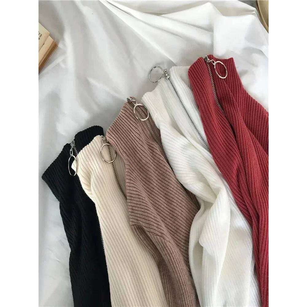 2025 Korea Knitted Zipper High Neck Sweater Pullovers Autumn Winter Basic Women Turtleneck Sweaters Slim Fit Pull Femme Z260314