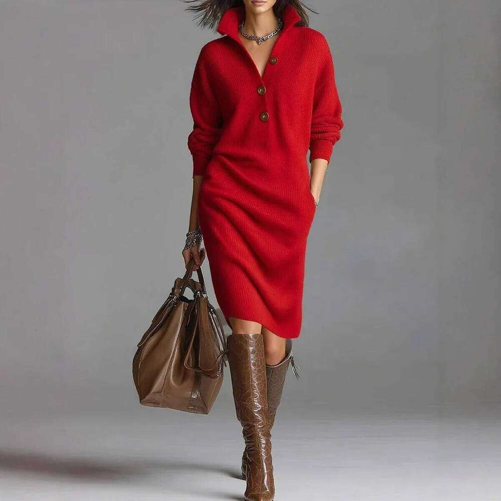 Sweater Dress Autumn Winter Casual Knitted Vestidos Single Breasted Turtleneck Robe Femme Fashion Maxi Dresses Z260313