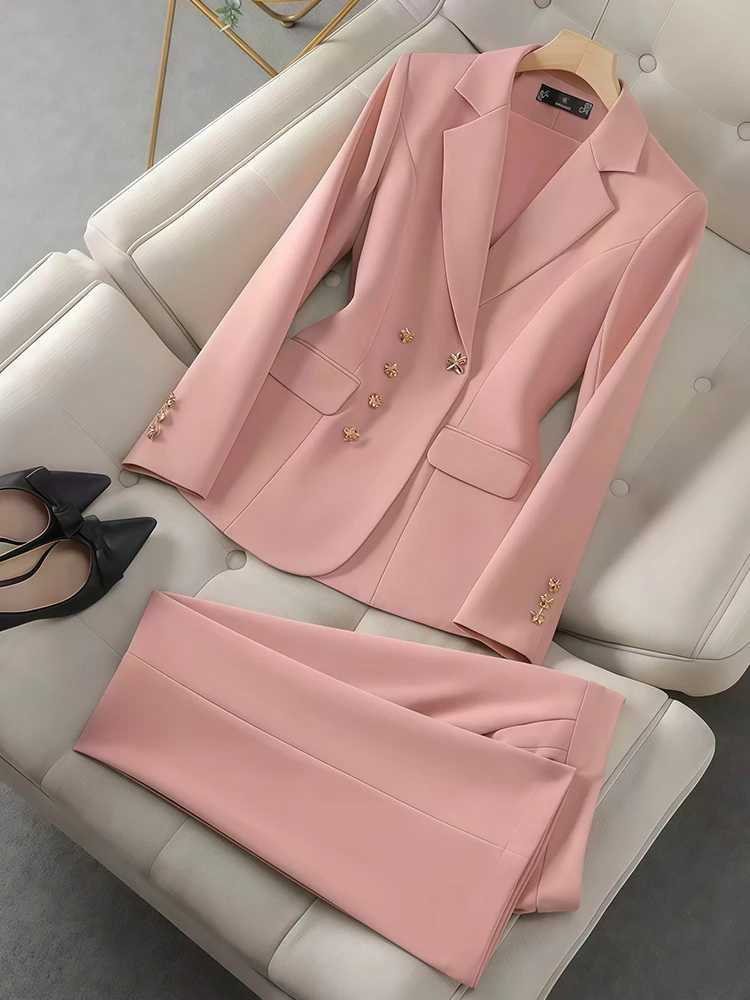 2Pcs Womens Temperament Set Long Sleeved Suit Casual Pants Fashion Slim Work Clothes For Business Commuting Work Events M260313