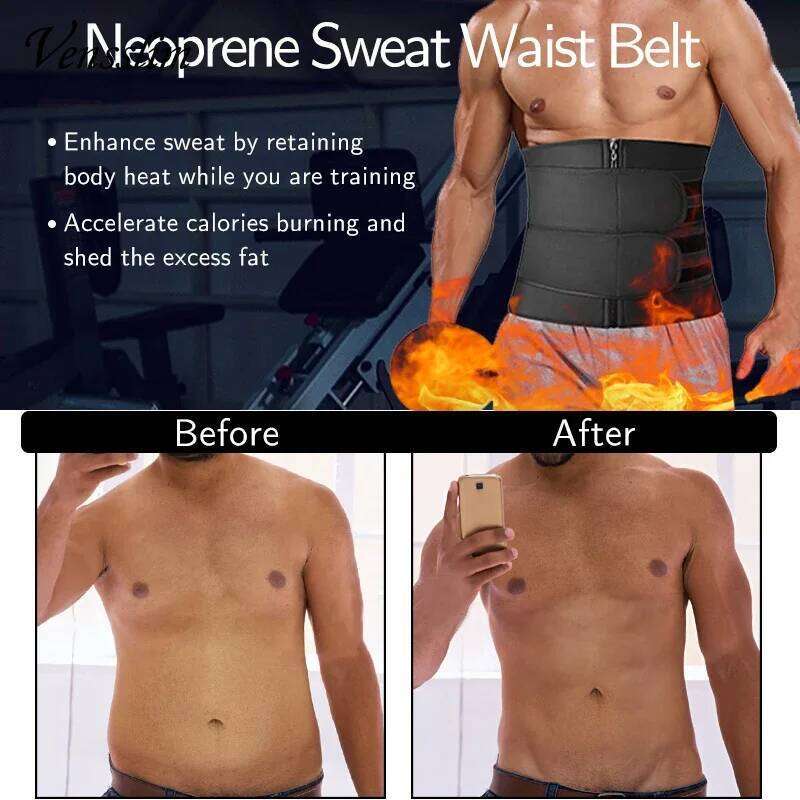 Vensslim Men Waist Body Shapers Slimming Belt Sheath Weight Loss Belly Cinchers Workout Trimmer Corset Sauna Sweat Strap 26Y0313
