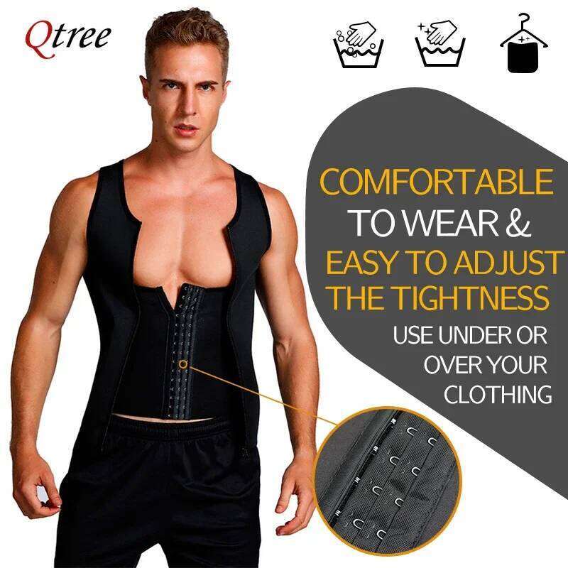 Qtree Men Compression Shirt for Slimming Sauna Sweat Body Shaper Tight Undershirt Tummy Control Girdle Weight Loss Waist 26Y0313