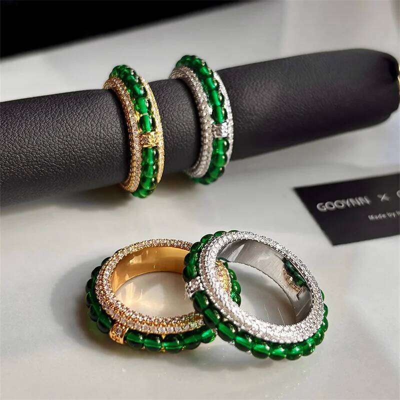 Vintage Natural Green Chalcedony Zircon for Women's Fashion Banquet All-match Index Finger Ring Exquisite Jewelry Gift H260312