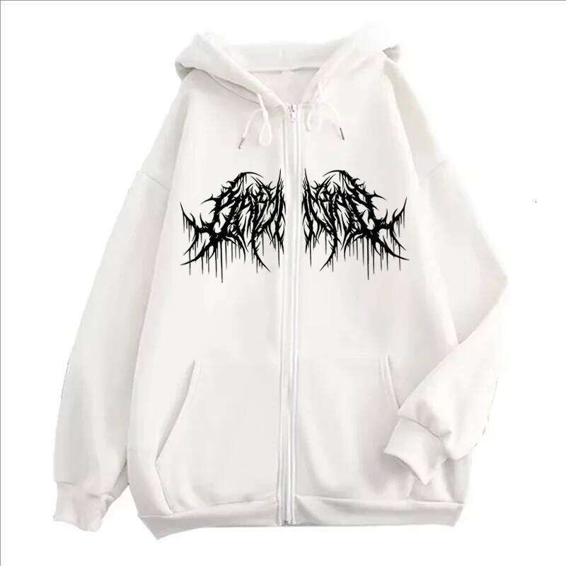 Men Gothic Graphic Printed Zipper Autumn Winter Women Casual Retro Fashion High Street Long Sleeve Fleece Jacket Hoodie Z260314