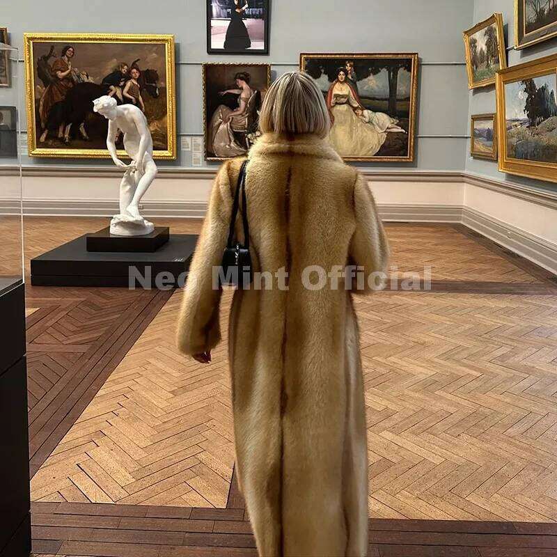 Neo Mint Runway Fashion Yellow Striped Maxi Long Faux Coat Jacket Women Winter Brand Fluffy Fox Fur Overcoat Girls Outerwear Z260313