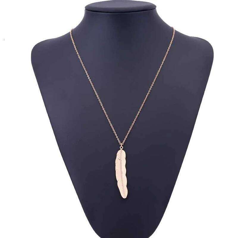 New Fashion Vintage Long Feather Pendant Necklace Jewelry Golden Simple Shape Collar Women Sexy Chain Collares H260312