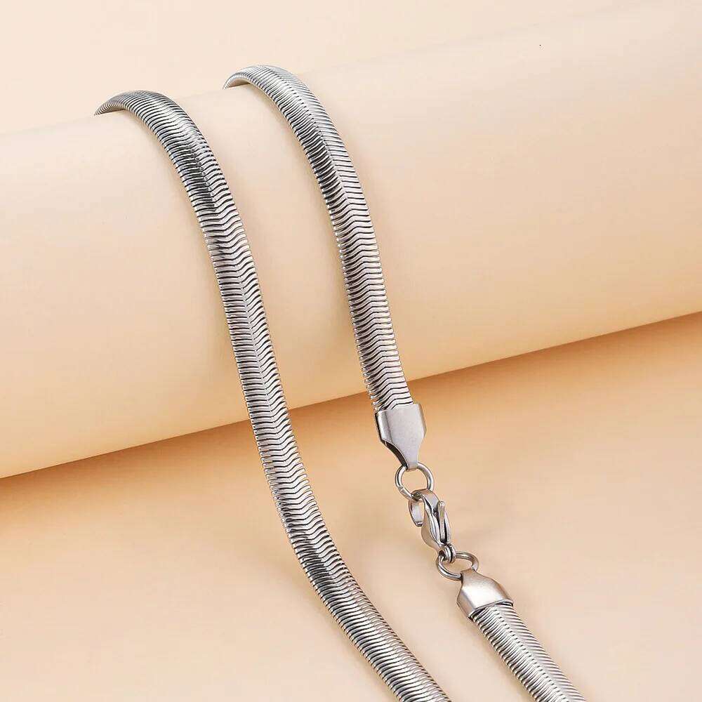 5MM Silver Plated Herringbone Flat Snake Necklace for Women Hip Hop Gold Stainless Steel Long Neck Chain Jewelry H260312