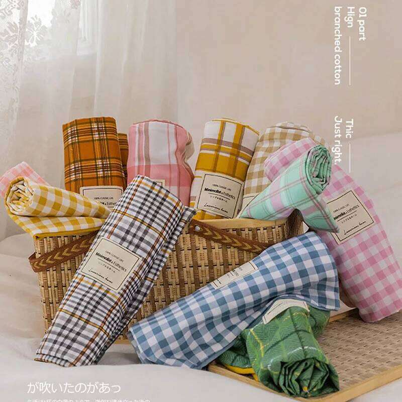 Japan Style Plaid Pattern Duvet Queen Soft Skin Friendly Washed Cotton Bedding Set Home Textile Bed Linens Quilt Cover H260312 - view 7