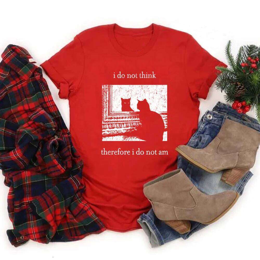 Think Therefore I Do Not Am T-shirt Funny Cat Grunge Tshirt Vintage Unisex T-Shirts Goth Shirt Streetwear Tops Z260314