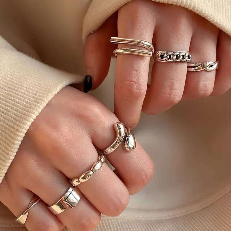 VENTFILLE 925 Sterling Silver Ring For Women Geometric Punk Trend Open Retro Unique Asymmetric Jewelry Gift Wholesale H260312