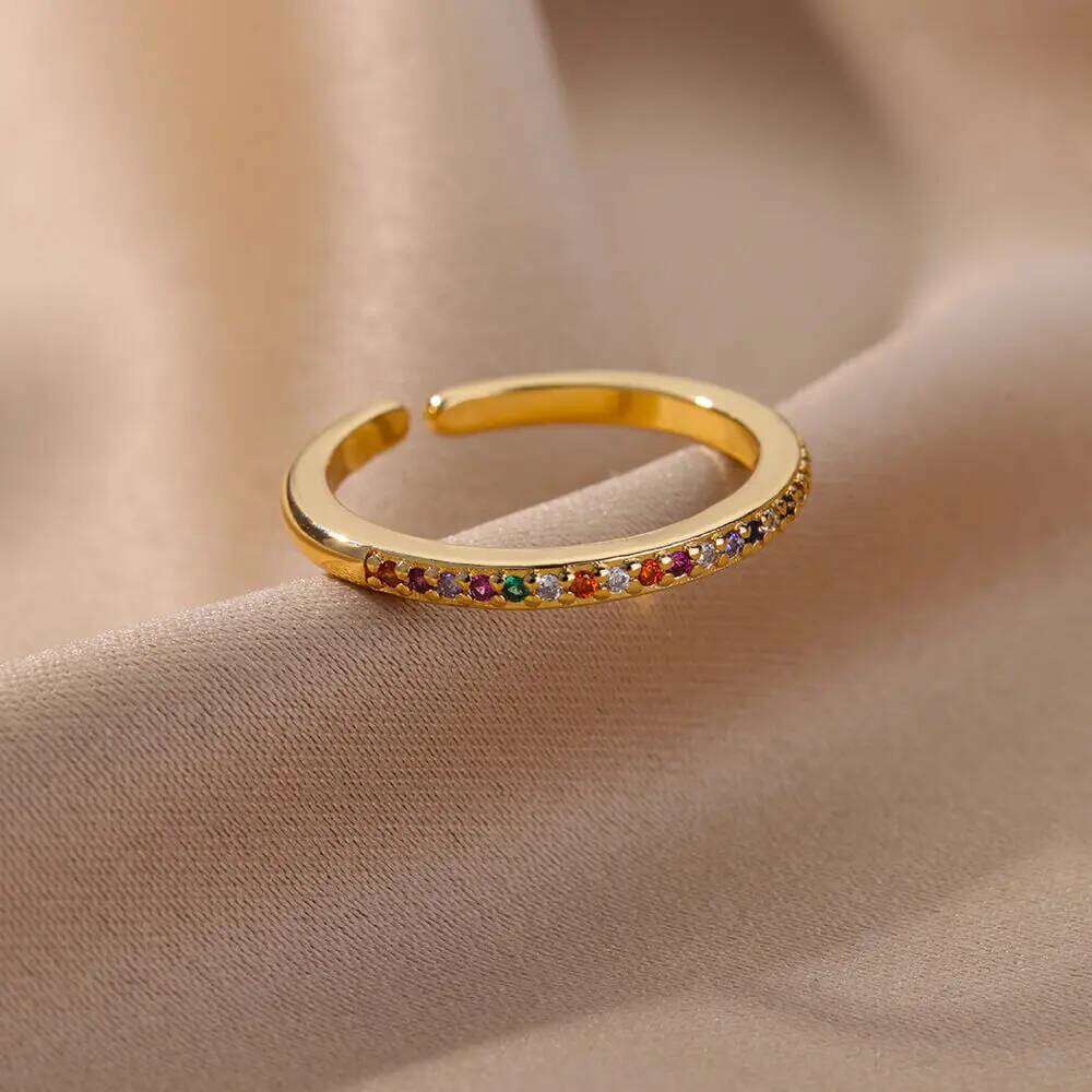 Mini Zircon Green Rings For Women Stainless Steel Gold Color Adjustable Finger Ring Engagement Wedding Christmas Jewelry Gift H260312
