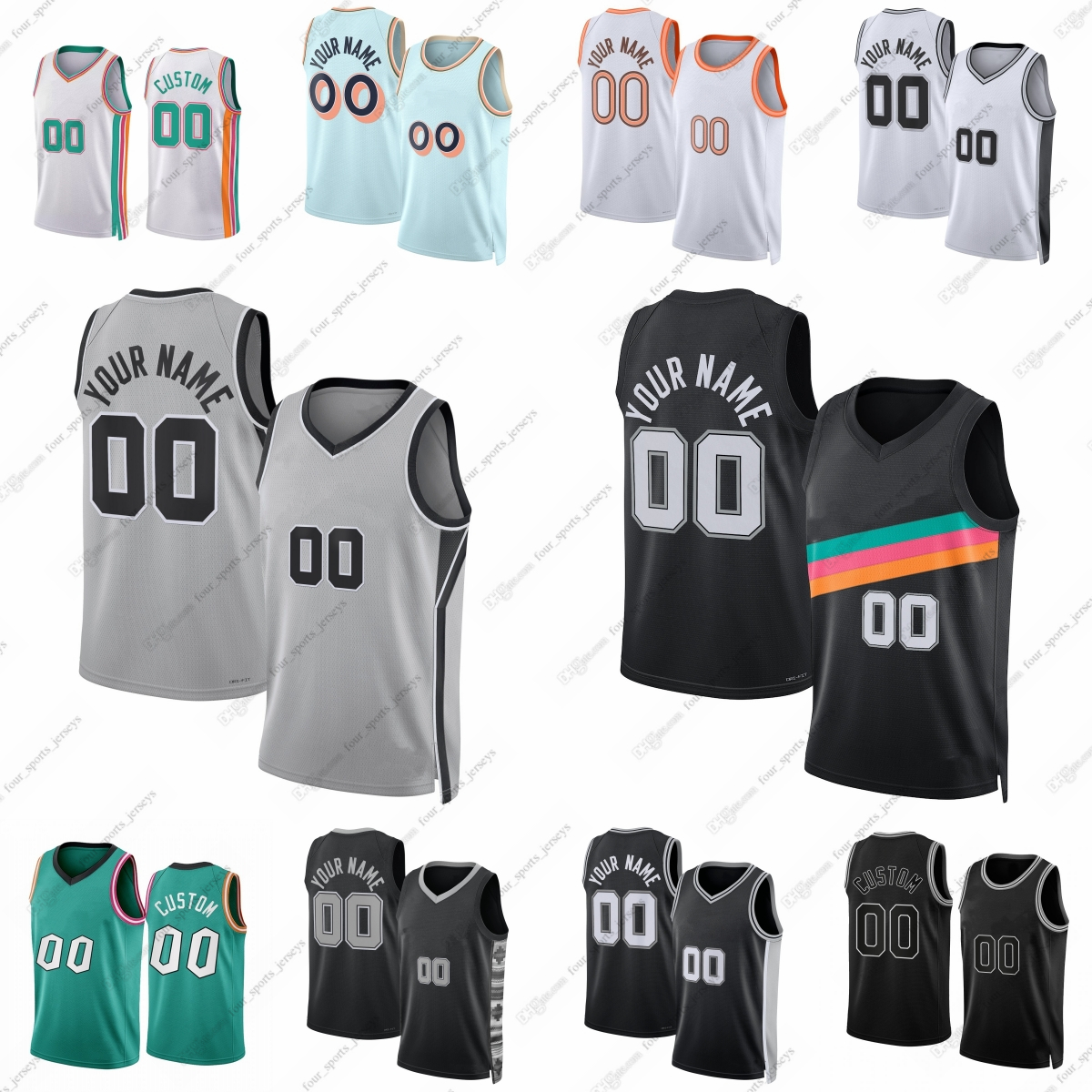 Custom Printed Basketball Jersey 1 Victor Wembanyama 4 DeAaron Fox 5 Stephon Castle 24 Devin Vassell 2 Dylan Harper 3 Keldon Johnson 30 Julian Champagnie 40 Barnes