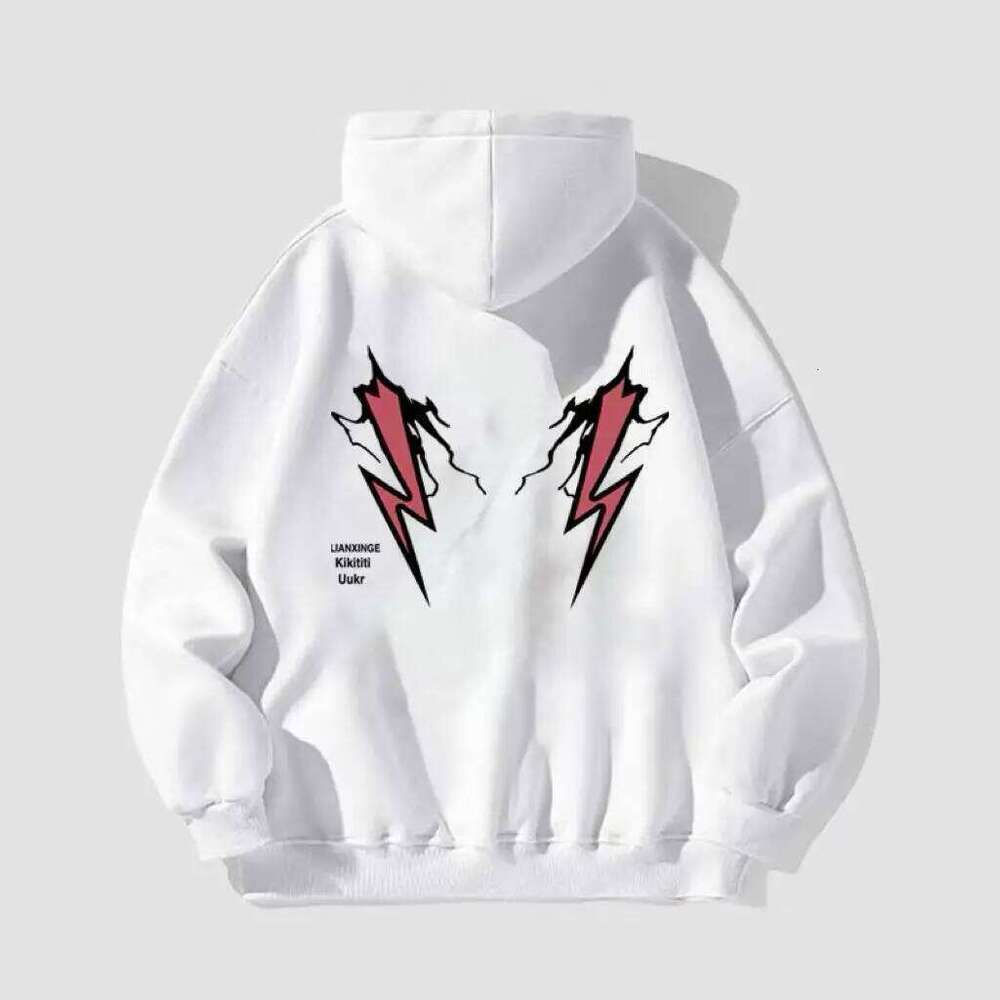 Silver Fox American College Style Lightning Printed Hoodie Men Women, versatile for autumn and winter, ins loose jacket Z260314