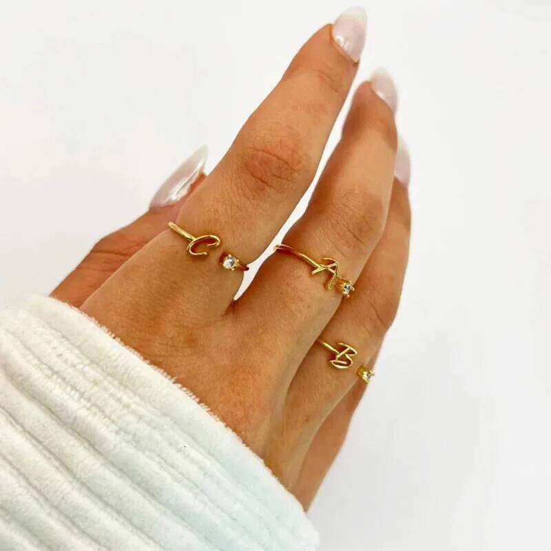 Tiny Initial Letter Rings For Women Stainless Steel A-Z Letters Adjustable Ring Female Christmas Aesthetic Jewelry bijoux femme H260312