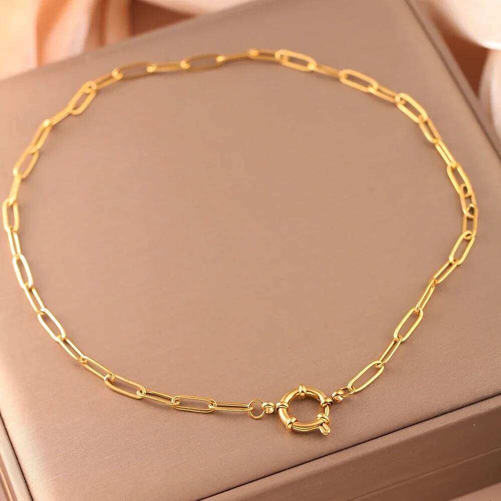 Choker neck Golden Stainless Steel Large Cross Chain Fashionable and Simple Jewelry Necklace 2025 Women's Trend H260312