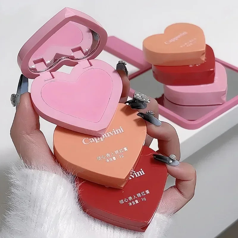 Love Air Cushion Powder Blusher with Mirror Red Rouge Matte Whitening Waterproof Makeup Cheek Tint Contour Peach Blush Cream 260305