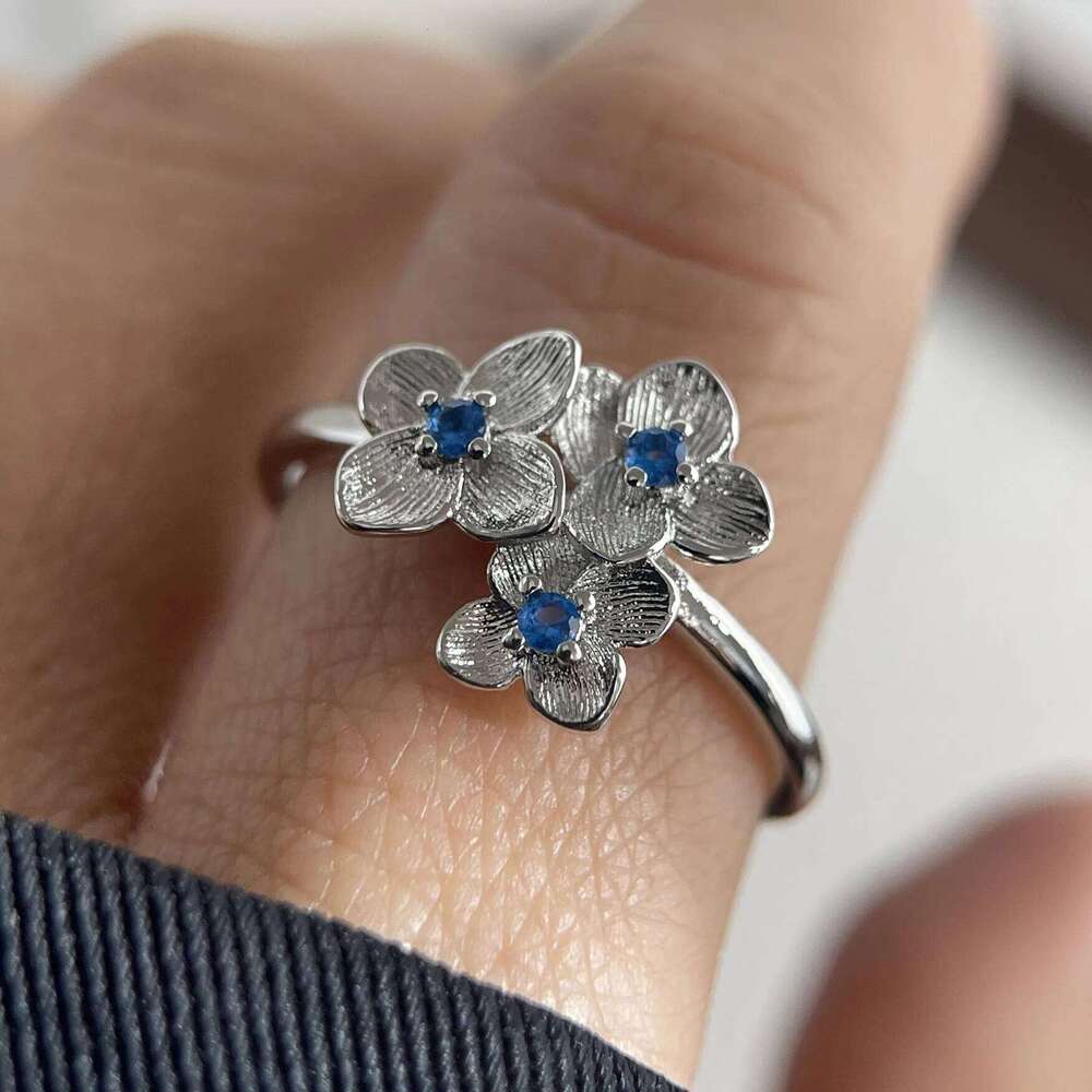 925 Sterling Silver Rings for Women Couple Minimalist Handmade Simple Blue Flower Zircon Ring Fine Jewelry Gift Prevent Allergy H260312