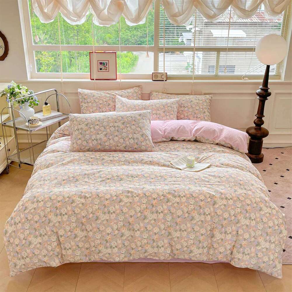Pure Cotton Floral Linens Bedding Four Piece Sheet Comforter Set Single Double Bed Quilt Cover Rural Style 2025 H260312 - view 4
