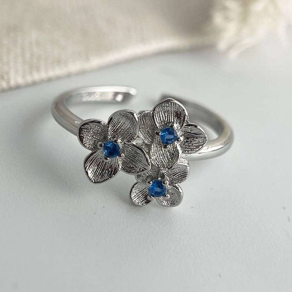 925 Sterling Silver Rings for Women Couple Minimalist Handmade Simple Blue Flower Zircon Ring Fine Jewelry Gift Prevent Allergy H260312