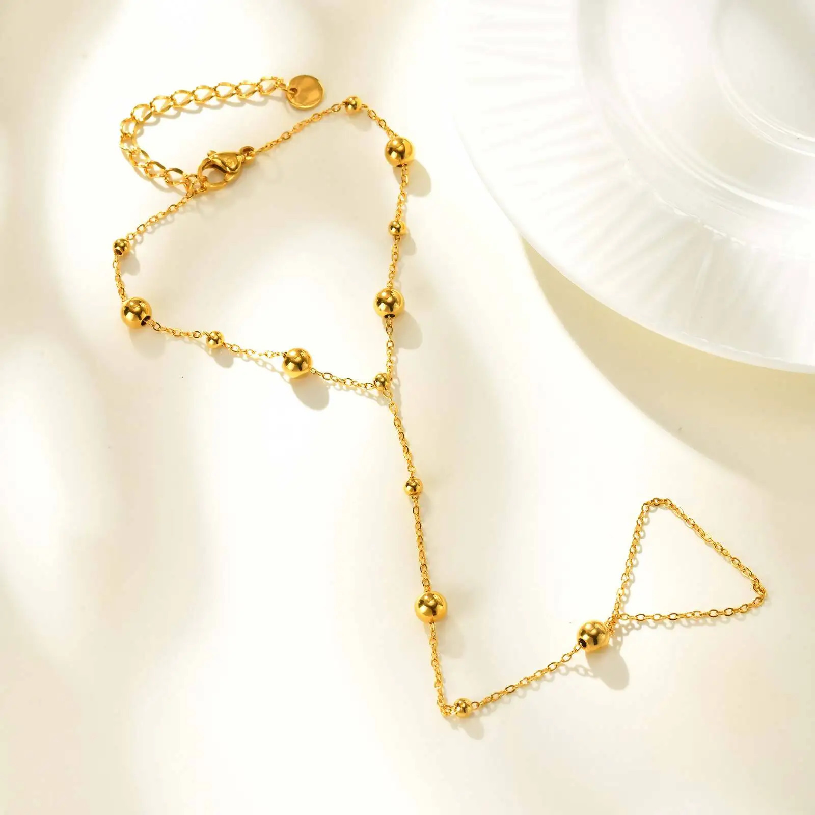 Stainless Steel Bead Hand Chain Bracelet For Women Trendy Ring Bracelet Hand Chain Body Jewelry 260313