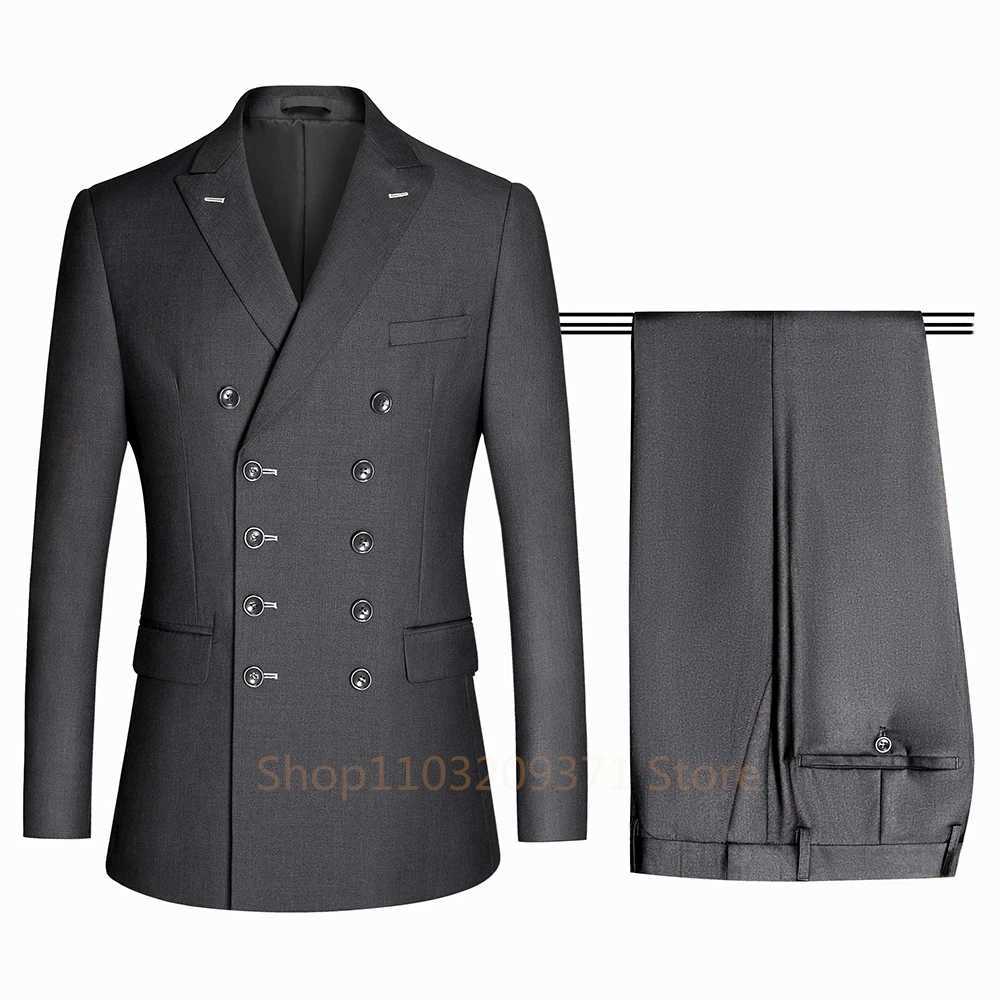 Classic Business Suits Men Bespoke Double Breasted Jacket Pants 2 Pieces Groom Wedding Tuxedos Trajes Elegante Para Hombres 2024 M260313