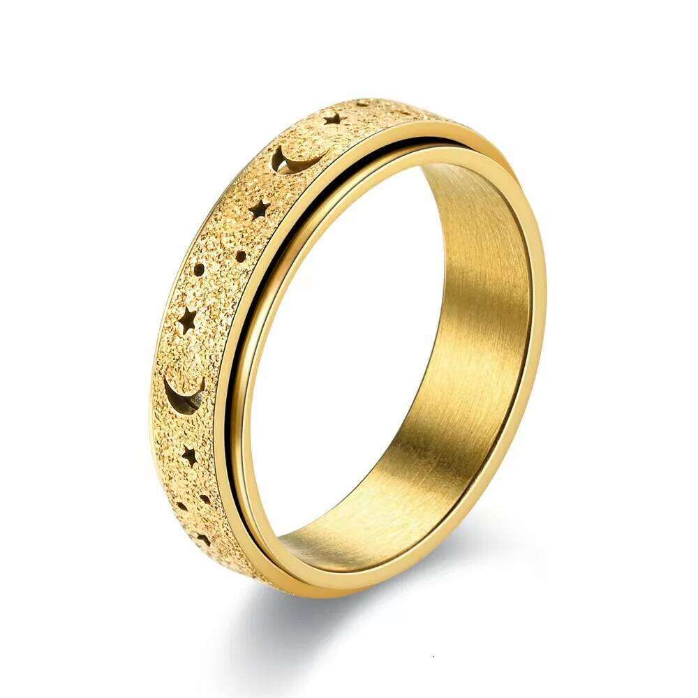 Hot Selling Fashion Casual New Stainless Steel Niche Decompression Hollow Star Moon Rotating Ring Wholesale Size 6-12 H260312
