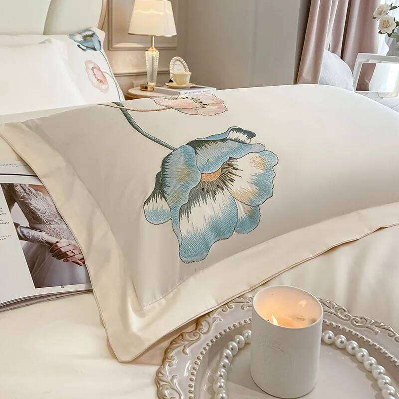 Chic Embroidery Blooming Beige Duvet Cover 100%Cotton Soft Comfy Beddng set Bed Sheet Pillowcases Double Queen King 4Pcs H260312 - view 4