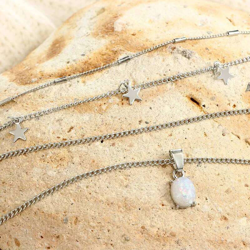 European And American Fashion Classic Beautiful Bohemian Simple Crystal Pentagram Geometric Oval Pendant Multilayer Necklace H260312