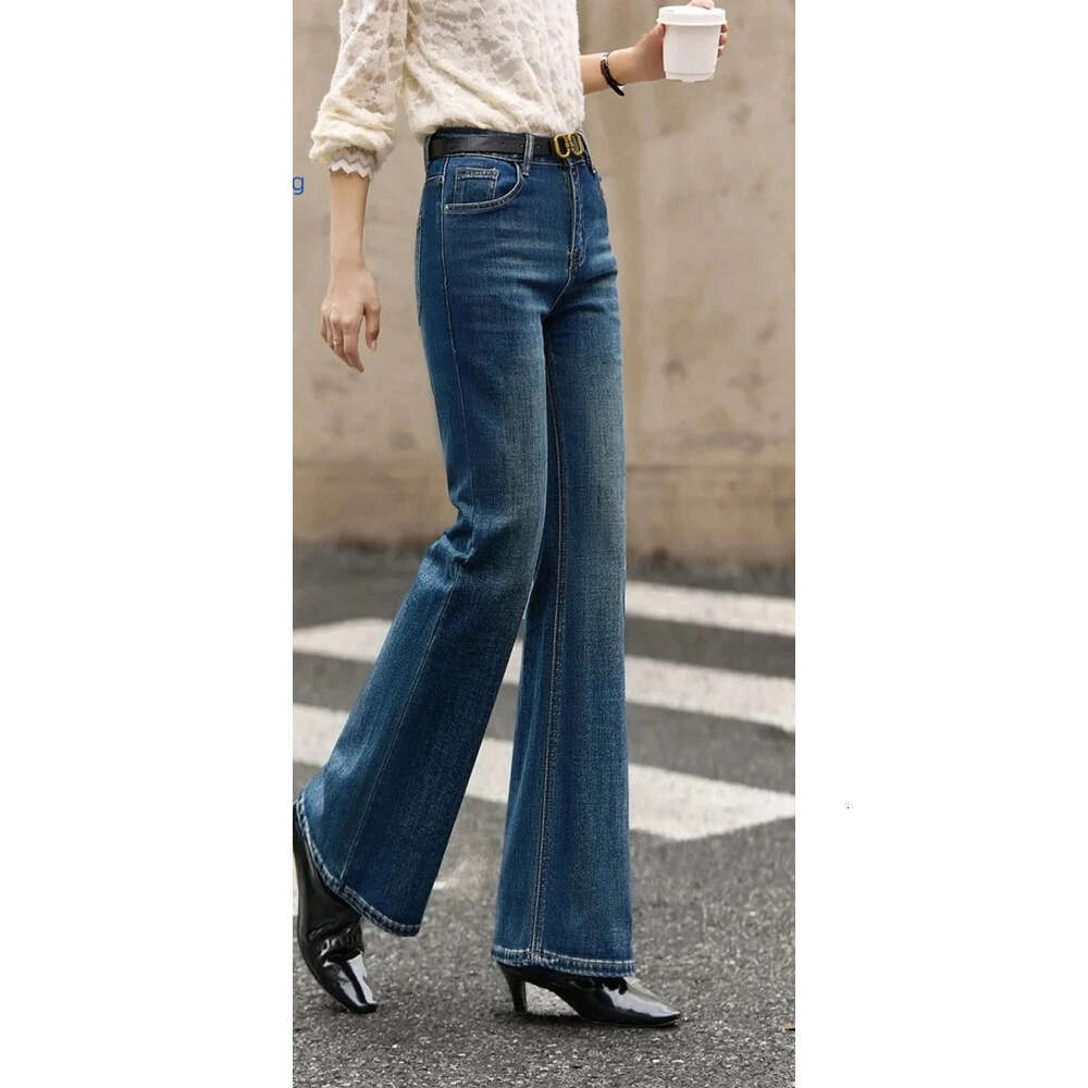VIMLY Women's Denim Pants 2025 Winter Retro Washed Waist Cinching Slim Flared Jeans Elegant Button Pocket Women Bottoms 75219 Z260313