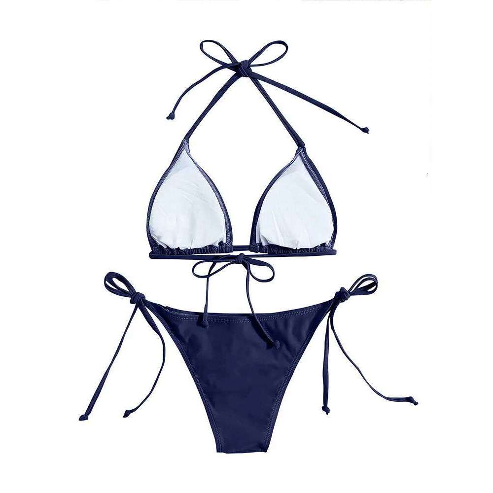 Swimwear Thong Bikini Set New Navy Blue Swimsuits Woman Sexy Bathing Suits Bikinis Triangle Bandage Female Beachwear Y260303