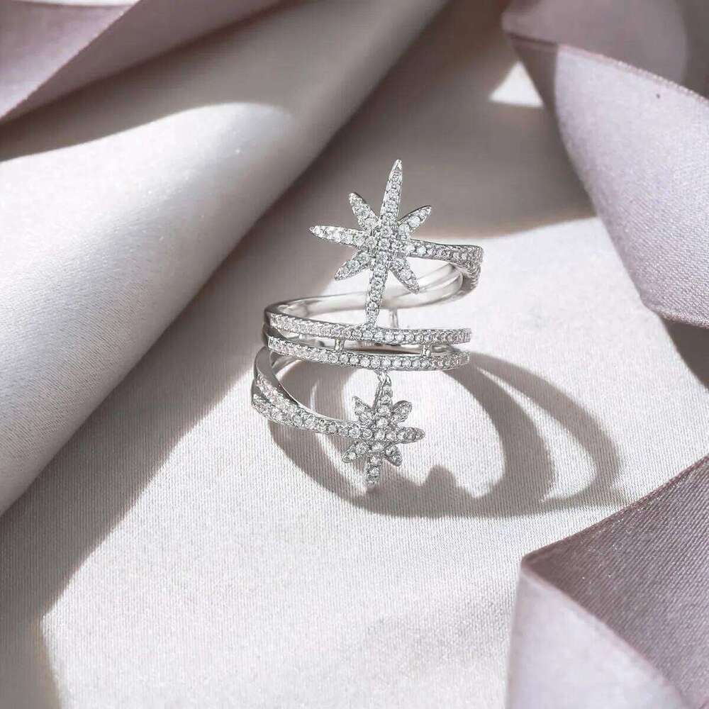 A Women's Six-Pointed Star Inlaid Zircon Ring, High-End Luxury Fashion Ins Series, Suitable For Banquets, Weddings And Parties H260312