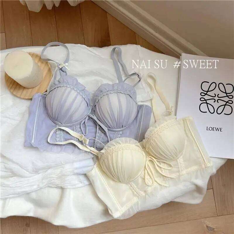 Lolita Bra Women Wireless Push Up Bralette Lace Sexy Lingerie Set for Small Bust Gathering No Underwire MOYISU S-XL