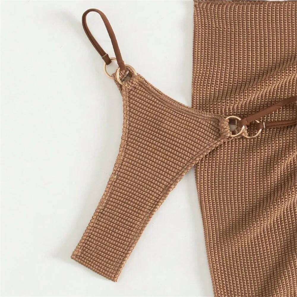 Holiday Brown Halter Solid Swimwear Sexy String Triangle Bikinis Sets 3 Pieces Swimsuit Woman 2026 Bather Micro Bikini Thong Y260303