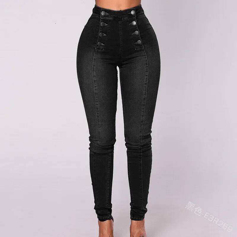 Women Elegant Vintage Stretch Bodycon Jeans Fashion Casual Double Breasted High Waist Skinny Denim Pants Trousers Z260313
